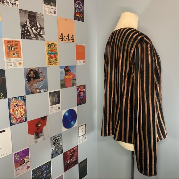 Vintage Bronze Gold Stripe Double Zip Blazer Plus Size - Picture 5 of 15